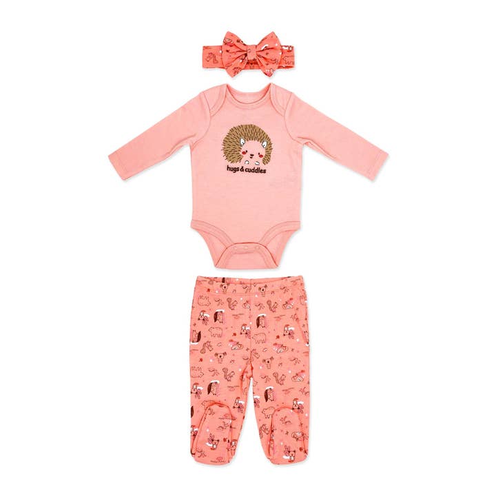 Ensemble 3 pièces pour filles avec pieds - Hérisson pour la vente par Rose Textiles