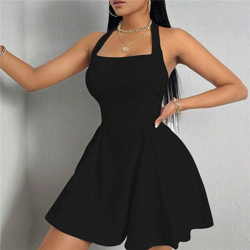 Sheer Trend - Wholesale Dress - Women's - Backless A-Line Mini Dress With Waist Cinching And Halter Neck4