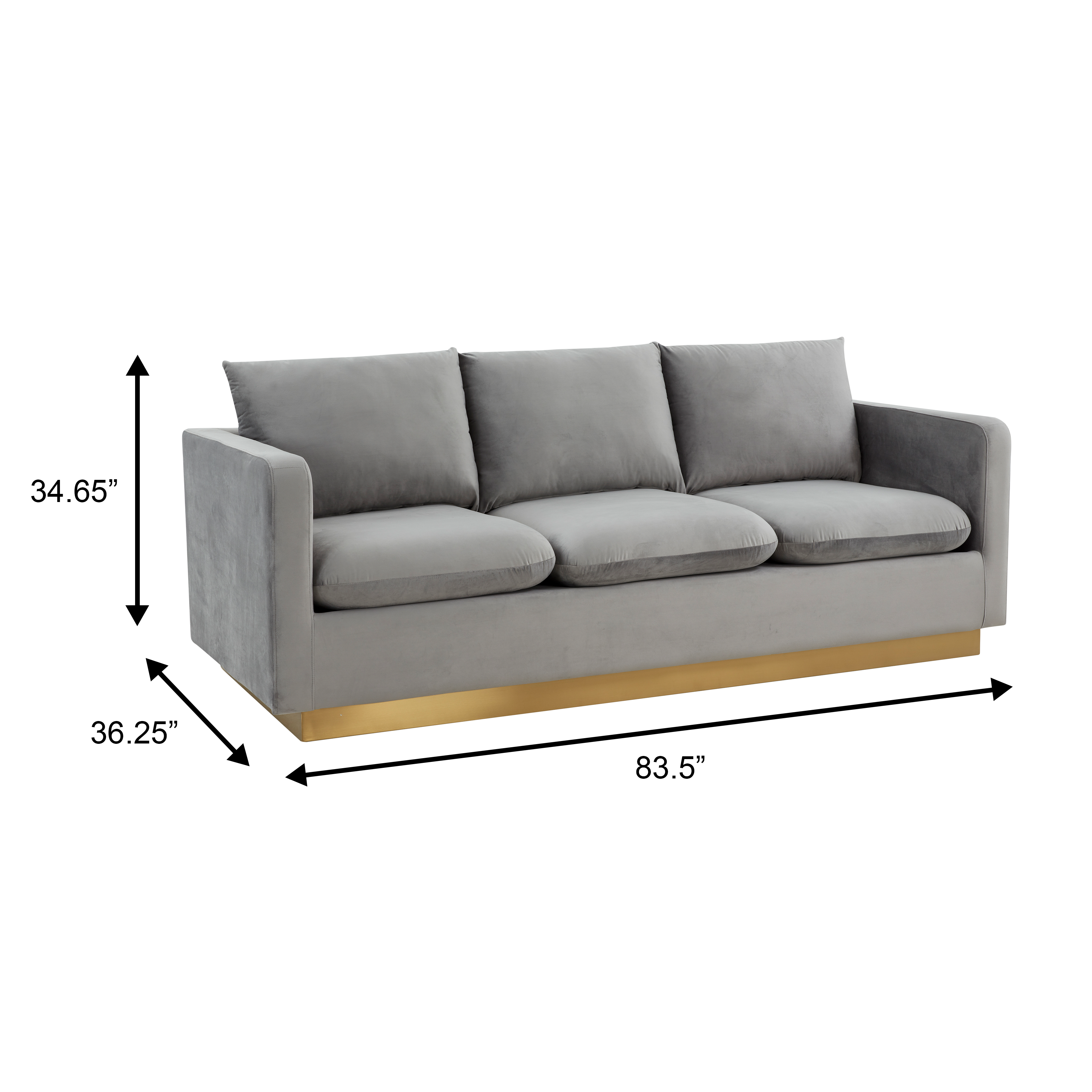 LeisureMod - Wholesale Sofa - Nervo 3-Seater Velvet/Leather Full Sofa with Gold Steel Base9