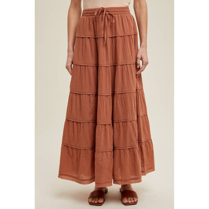 Apolline - Wholesale Skirt - Women's - COTTON TIERED MAXI SKIRT WITH DRAWSTRING