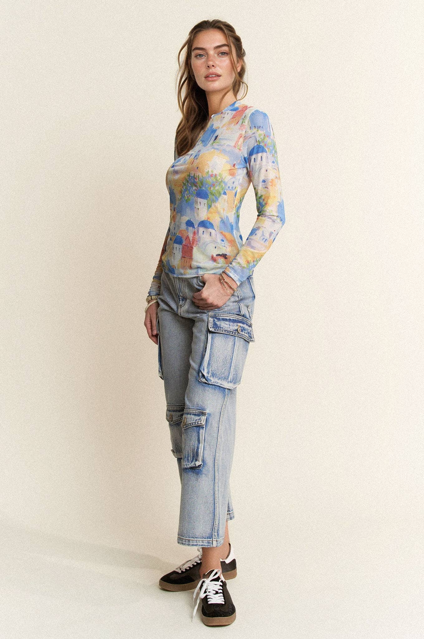 Davi & Dani – wholesale Knit top – Women's – MULTI PRINTED MESH ROUND NECK LONG SLEEVE TOP15