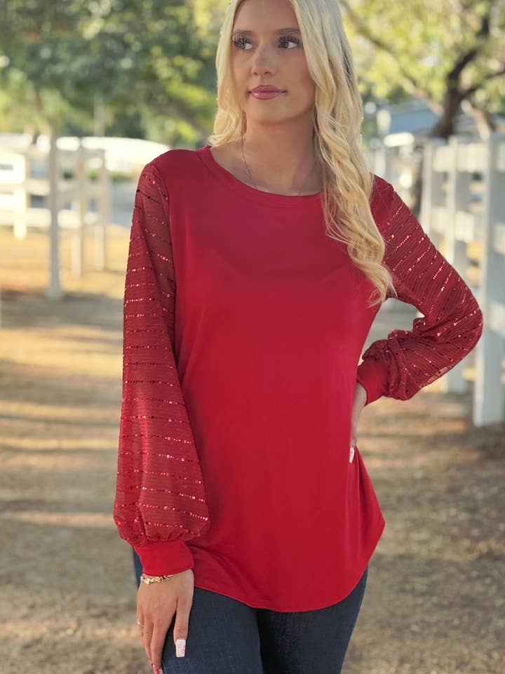 Sequin Sleeve Blouse for wholesale by 24-Hrs Fashion