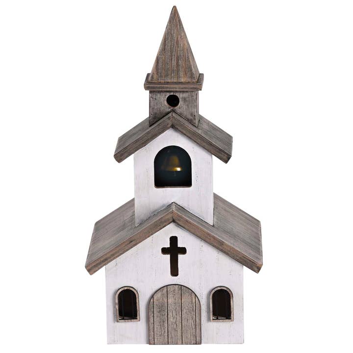 Figurine White Church Bell Cross Wood12H for wholesale by Dicksons