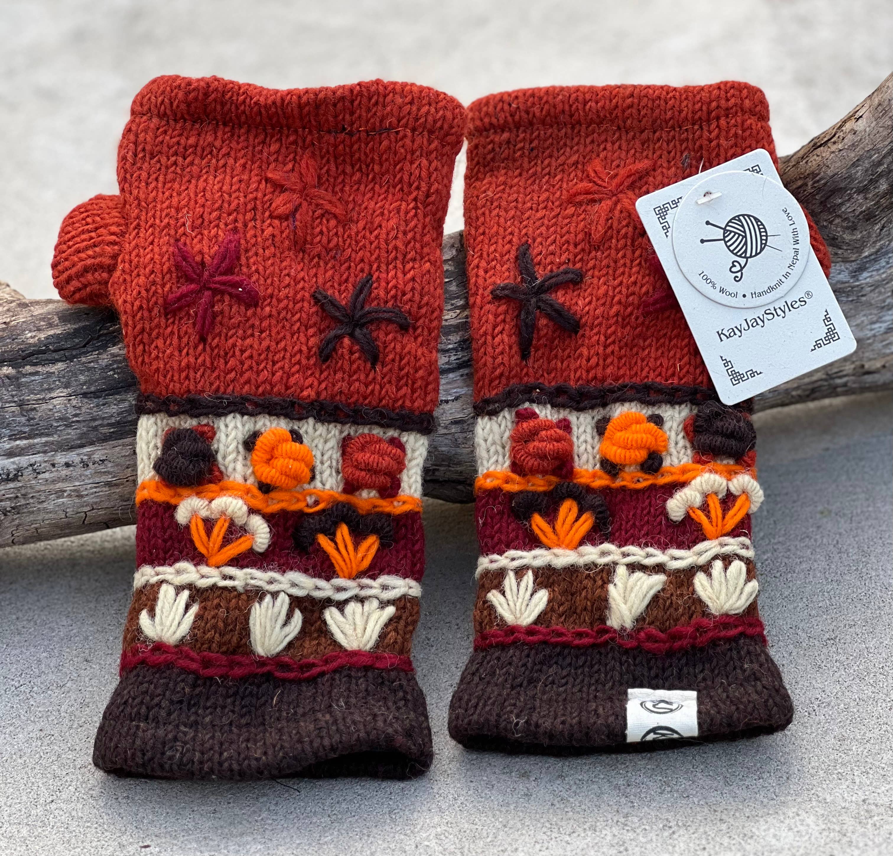 Lungta Imports – Engroshandel Handsker - Dame – Fingerløse, håndstrikkede uldhandsker med fleecefor - håndvarmer6