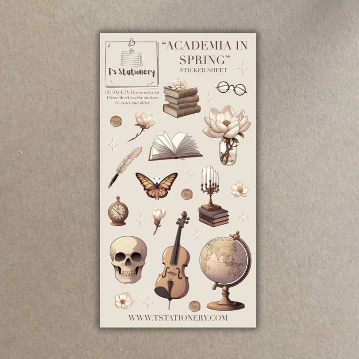 "Academia In Spring" Sticker Sheet for wholesale by T's Stationery