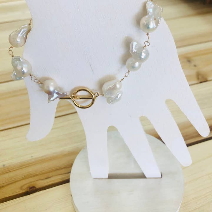 14K gold-filled and baroque pearl bracelet for wholesale by Penelope Plum Designs