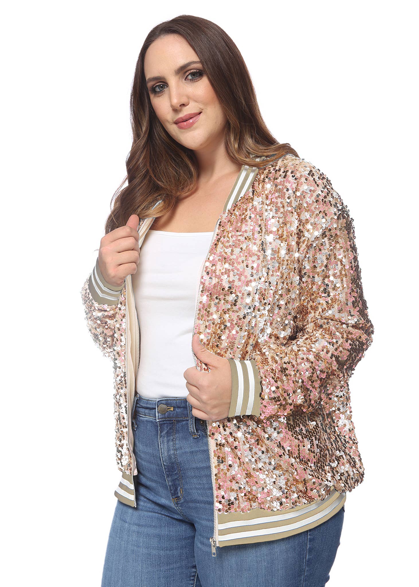Anna Kaci Wholesale - Wholesale Bomber Jacket - Women's - Plus Size Sequin Bomber Jacket22