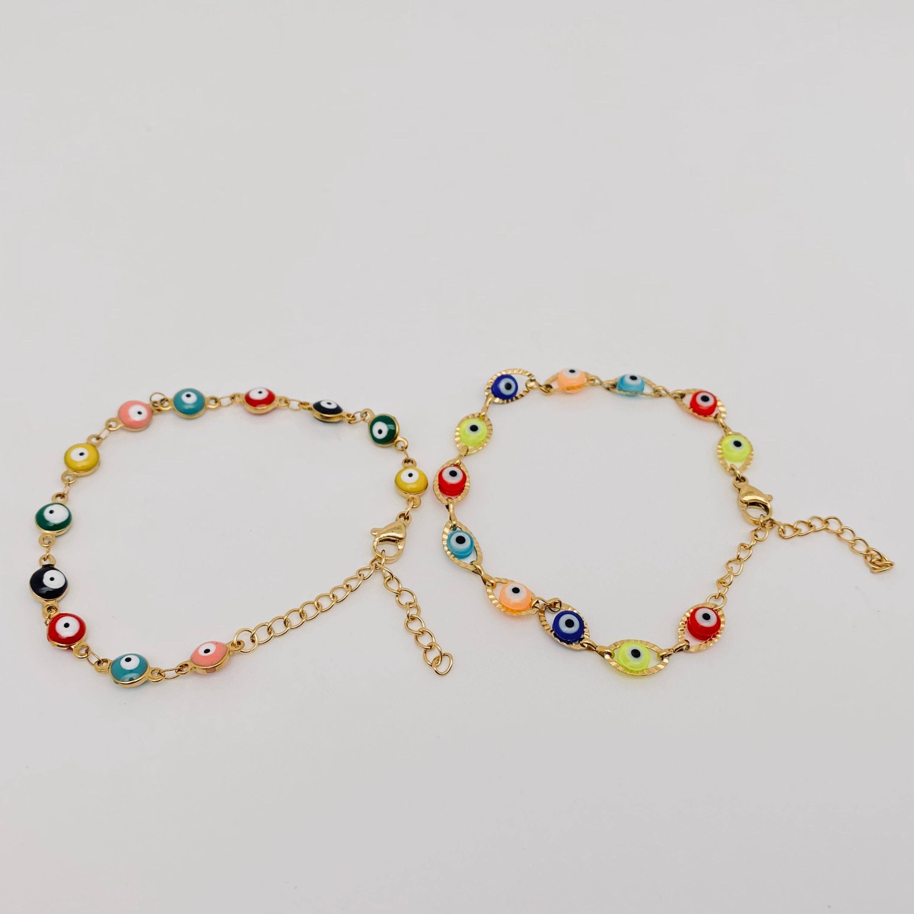 Mio Queena - Wholesale Charm/Dangle Bracelet - Enamel Evil Eye 18k Gold Plated Stainless Steel Bracelet-FGS11