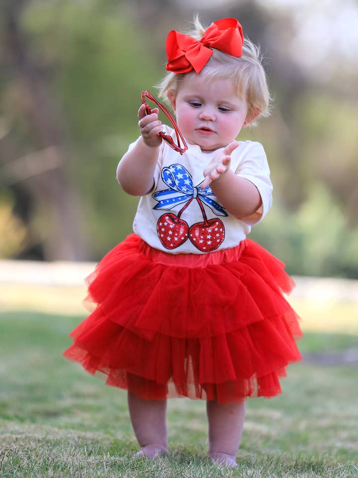 Rylee Faith Designs - Wholesale Dress - Kids - Independence Day Cherry Print Tulle Dress