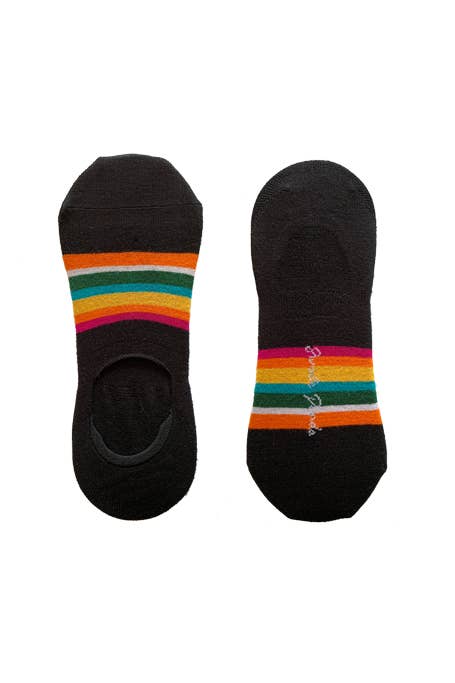 Swole Panda - Vendita all'ingrosso Calzini - Uomo - CALZINI NERI IN BAMBÙ A RIGHE AUDACI «NO-SHOW» (DA UOMO)