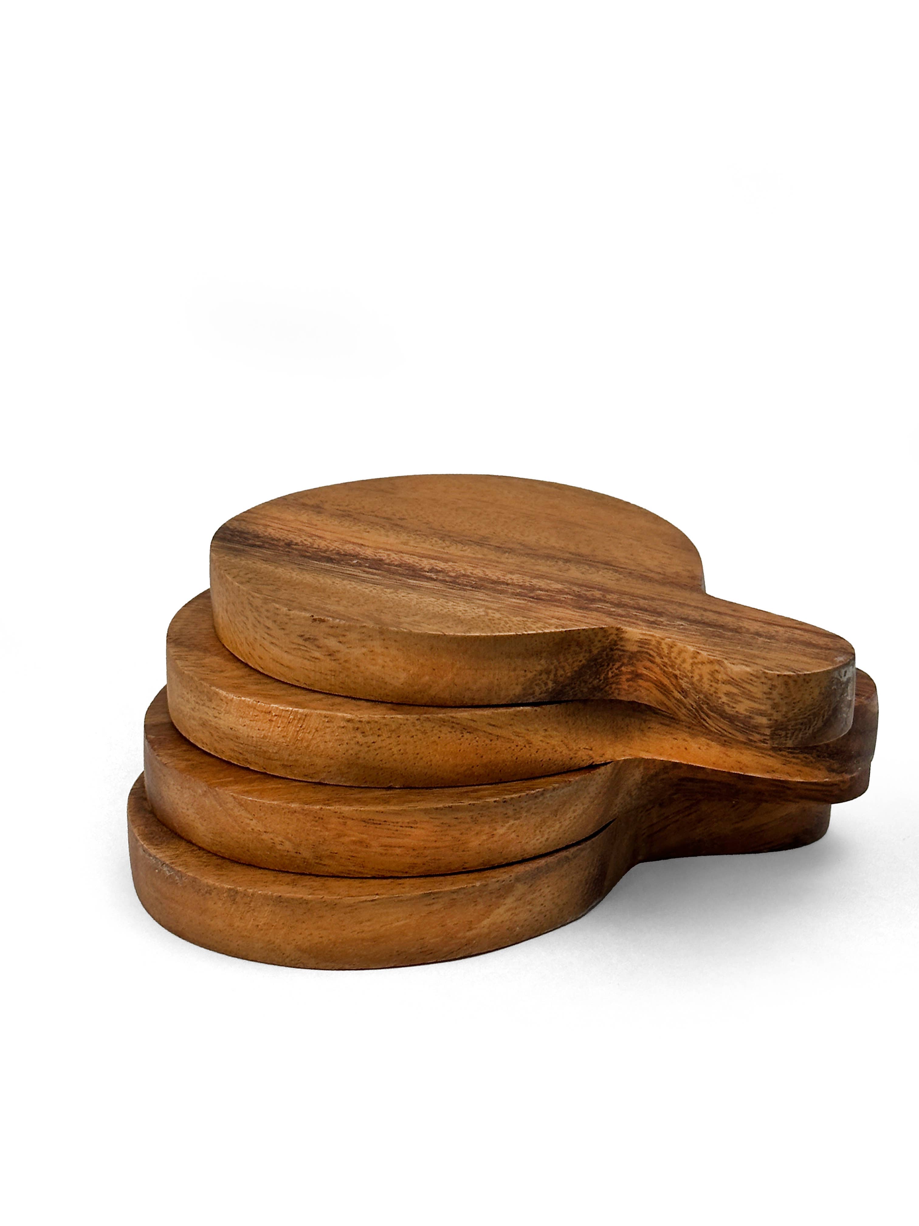 Baroy - Venta al por mayor Posavasos - Juego de 4 posavasos de madera con asa / Mini tablas de charcutería3