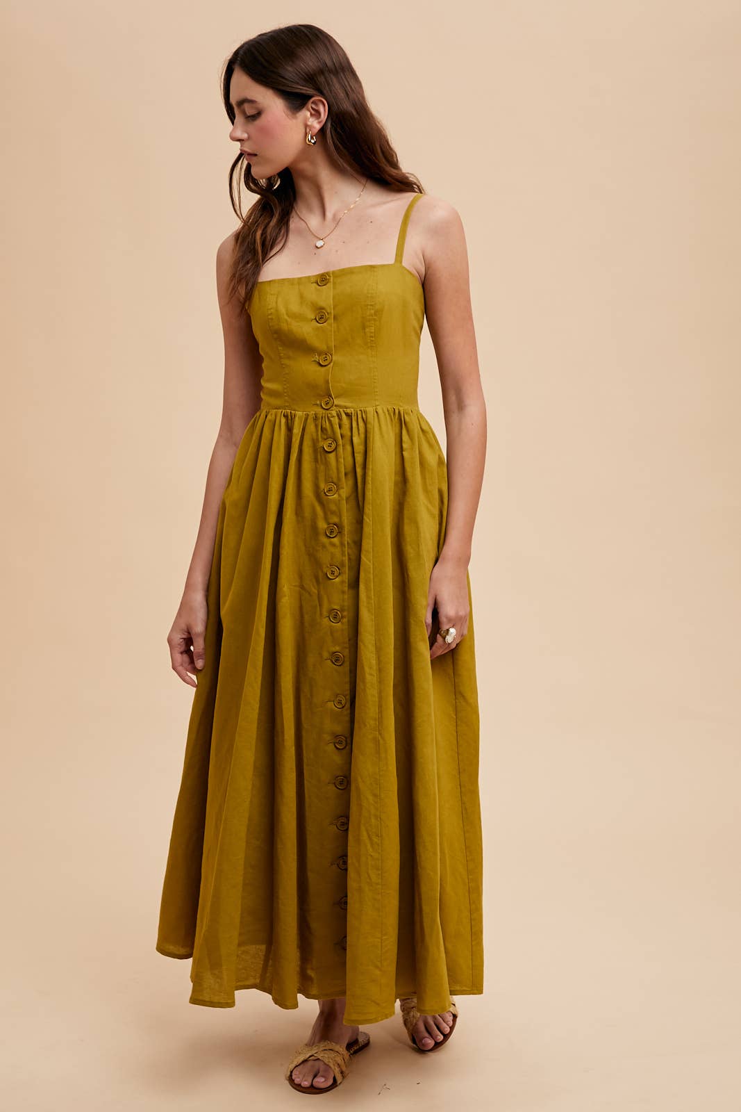 In Loom - Wholesale Dress - Women's - LINEN BLEND BUTTON DRESS6