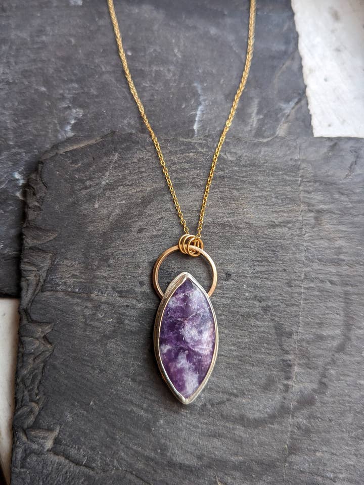 Lepidolite Marquise blandad metall 14kgF och sterling silver halsband för wholesale av JFOX Jewelry