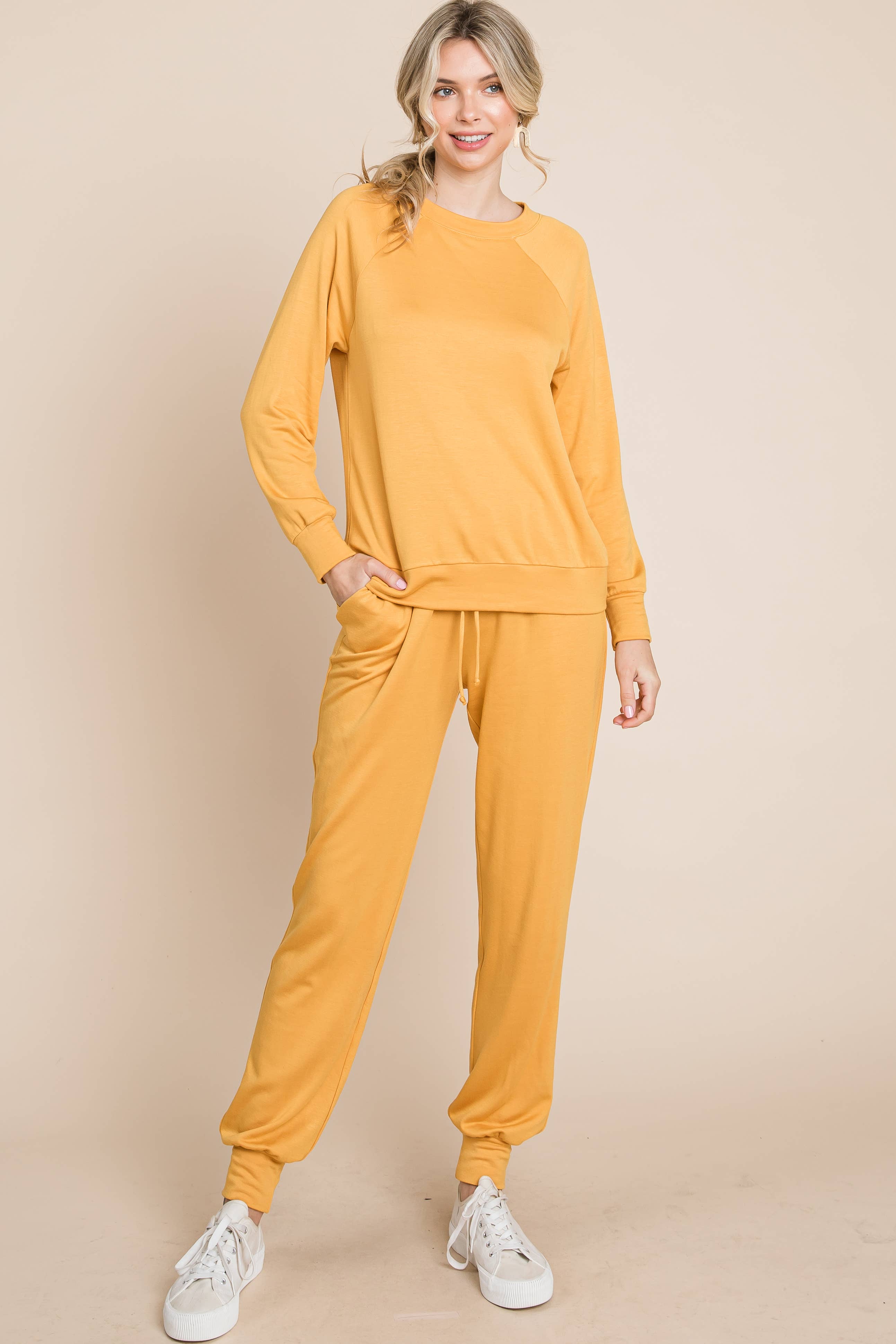 Mustard ETK-8898 Fleece Solid Soft and Fuzzy Loungewear for wholesale on Faire1