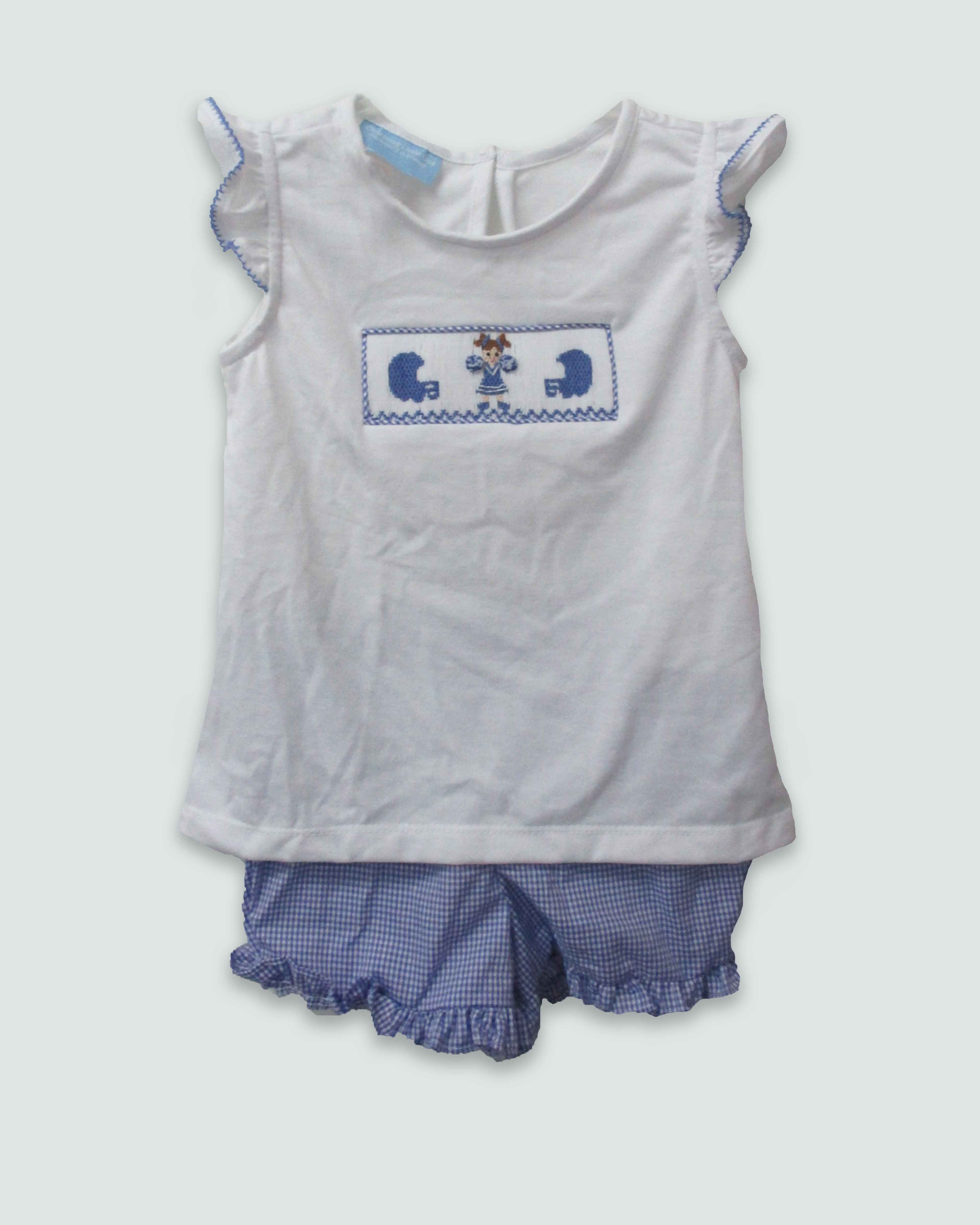 Charming Little Ones - Wholesale Top & Short Set - Kids - Cheerleader Blue and White Emily Set