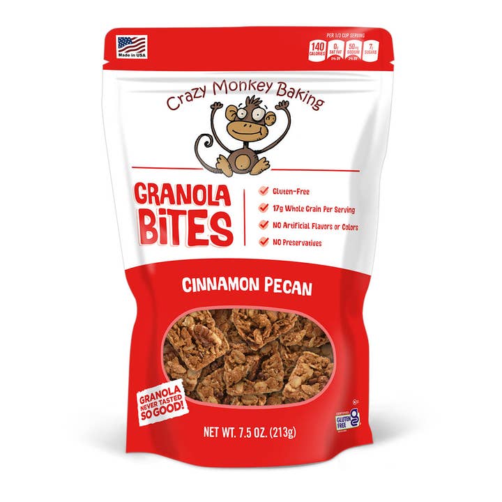 7.5 oz. Crazy Monkey Cinnamon Pecan Granola Bites for wholesale by Crazy Monkey Baking