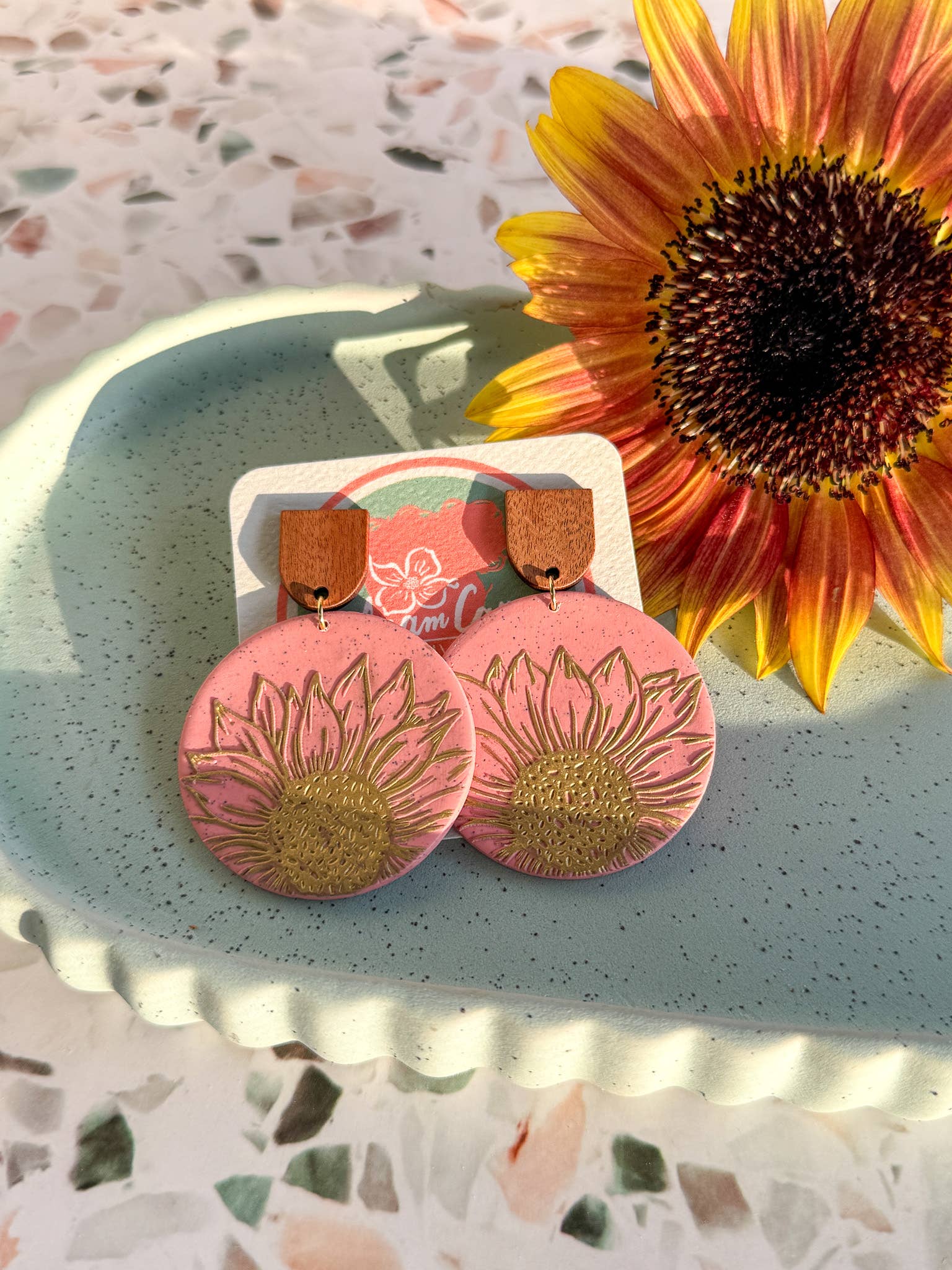 Anam Cara Clay Goods - Wholesale Dangle Earrings - Sunflower Edge Drops Polymer Clay Earrings10