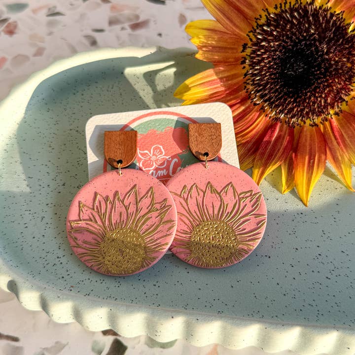 Anam Cara Clay Goods - Wholesale Dangle Earrings - Sunflower Edge Drops Polymer Clay Earrings10