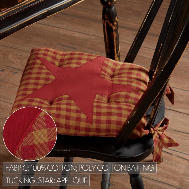 VHC Brands - Wholesale Chair Cushion - Burgundy Star Chair Pad