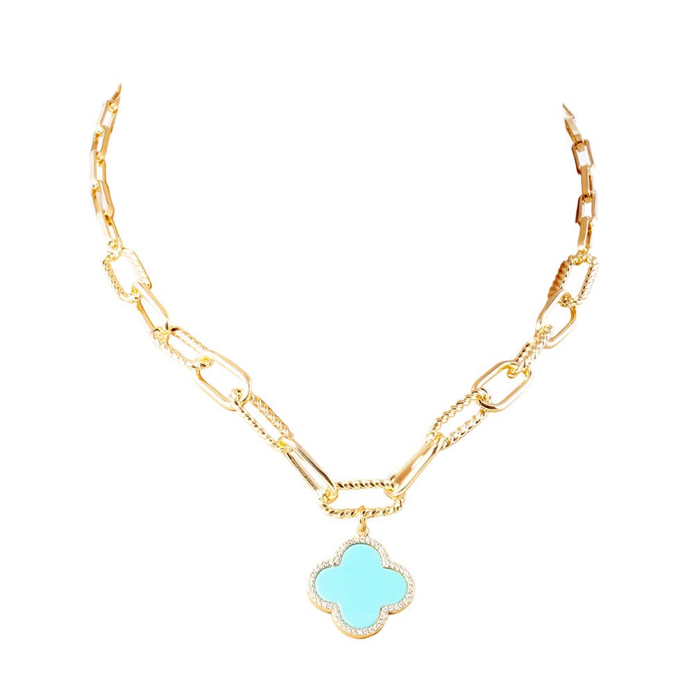 Sensibling Corp. - Wholesale Pendant/Charm Necklace - Gold Dipped Quatrefoil Pendant Paperclip Chain Necklace
13