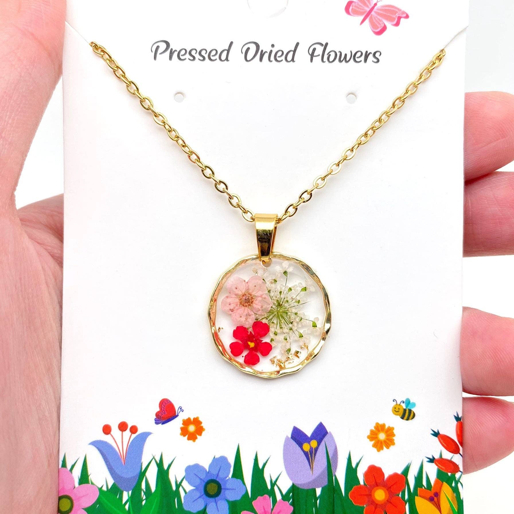 Mio Queena - Wholesale Pendant/Charm Necklace - Dried Flowers Floral Irregular Round Pendant Necklace - PDF20