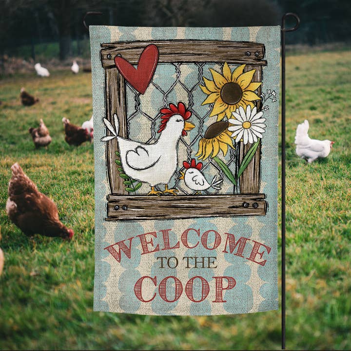 Poulet Coop Chick Garden, drapeau en toile de jute, décoration extérieure, bienvenue pour la vente par Canary Road