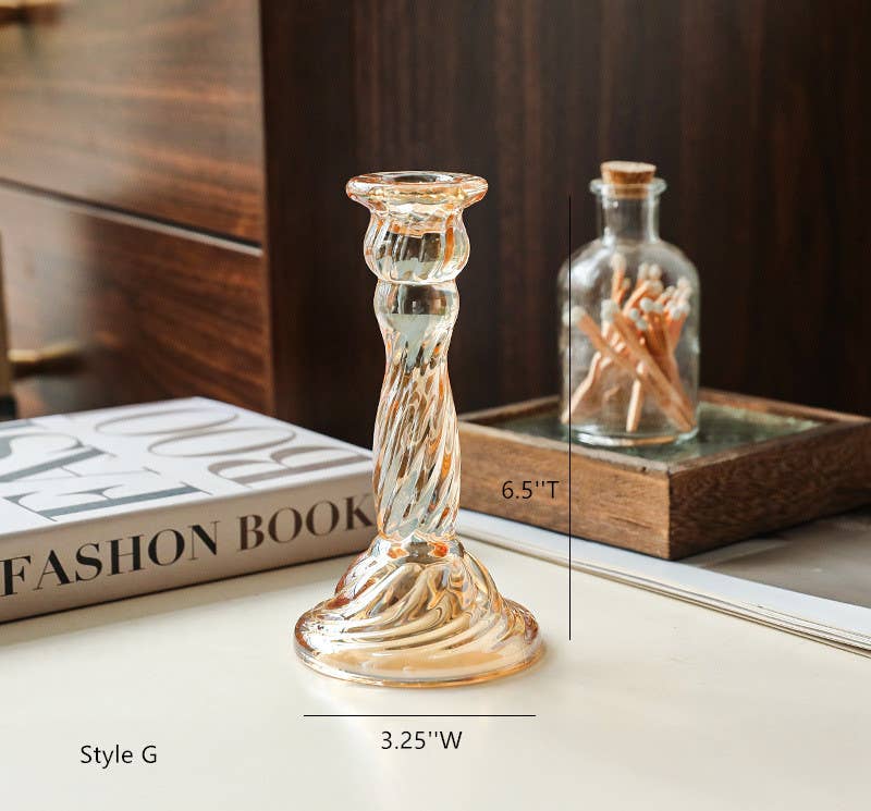 Sweet Home Deco - Wholesale Candle Holder - Glass Candlestick Holder Taper Candle Holders Tabletop Amber6