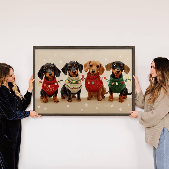 Hangout Home - Wholesale Art Print - Dachshunds Christmas Lights - Holiday Pup Canvas Art 2