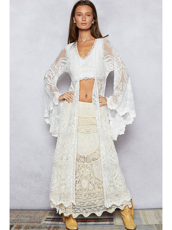 Pol Clothing - Wholesale Cardigan - Women's - V-neck long sleeve floral crochet open cardigan5