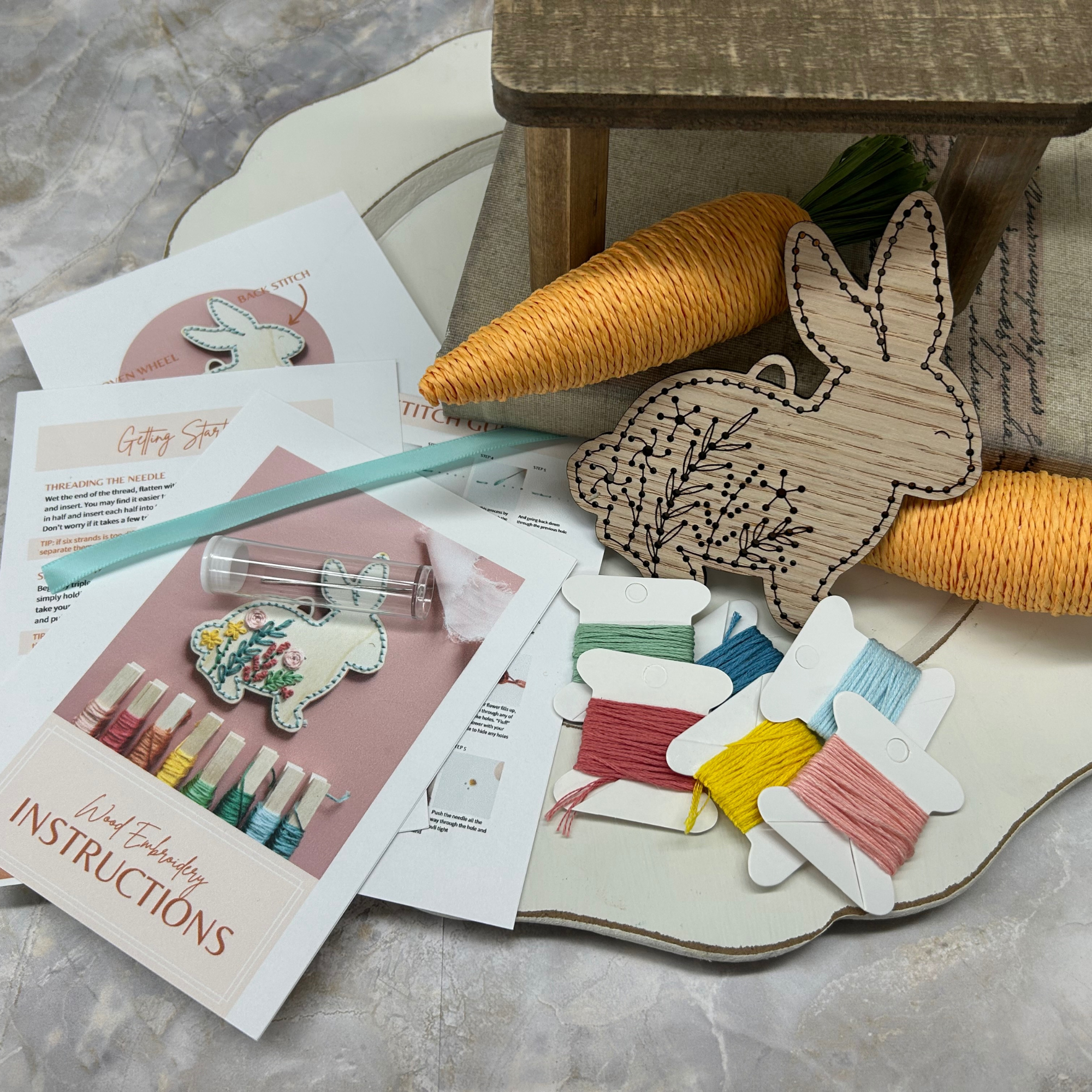 The HNB House - Vente Kit de bricolage - Kit de broderie sur bois - Lapin de printemps DIY2