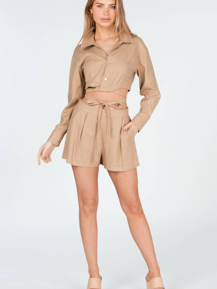 SCT5019SET Linen V-Neck Shirt and Short Safari Set for wholesale by Stump & co