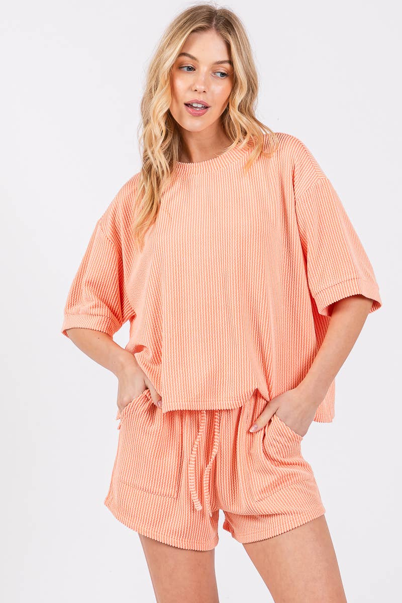 Sewn and Seen - Wholesale Lounge Set - Women's - RIBBED ROUND NECK TOP AND SHORTS SET24