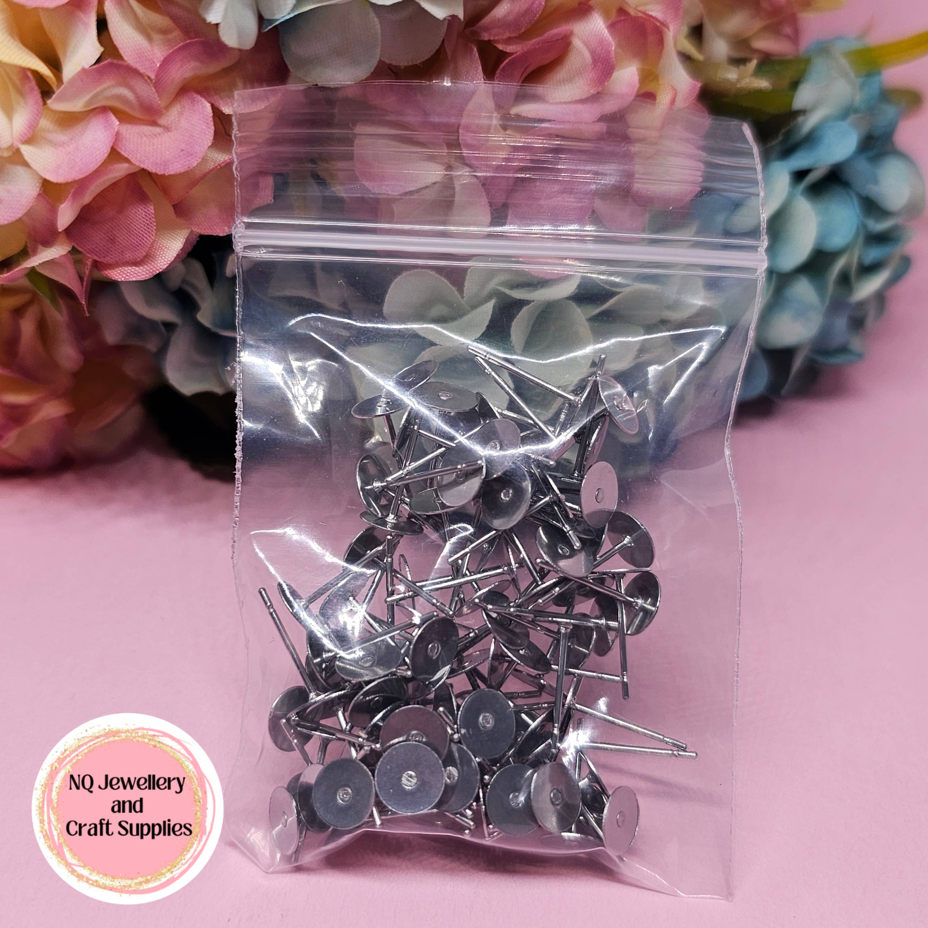 NQ Jewellery & Craft Supplies - Venta al por mayor Material para manualidades - Postes y respaldos de acero inoxidable 304, 100 unidades0