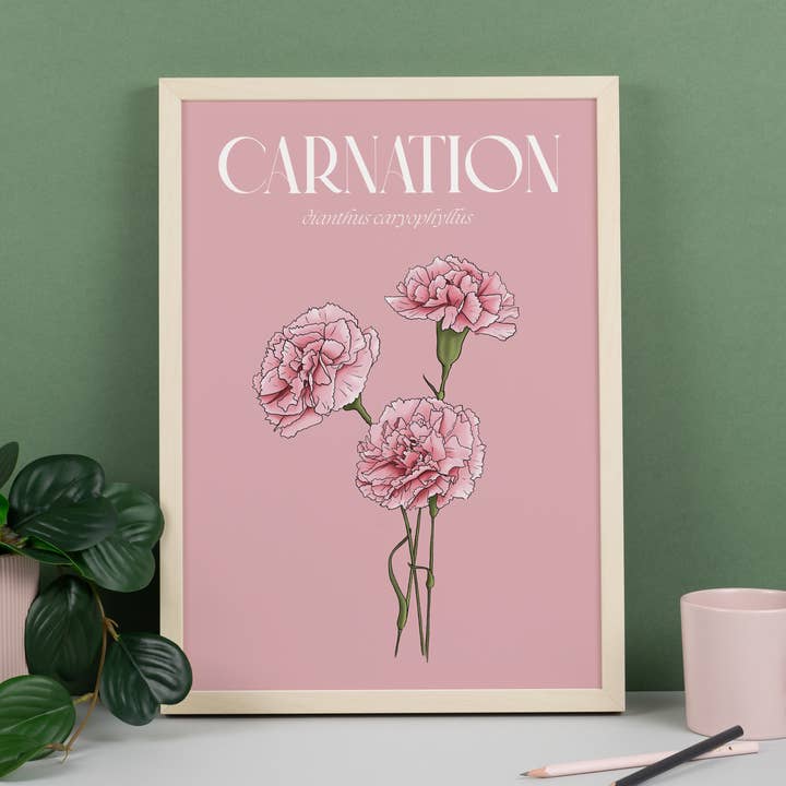 Impresión de Arte Floral de Clavel para venta al por mayor de Hayley Jade Design Studio