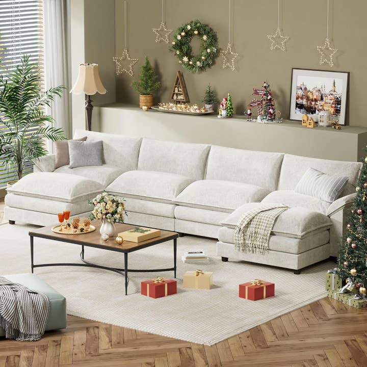 U Shaped Chenille Sectional Sofa Removable Ottoman White for wholesale on Faire3