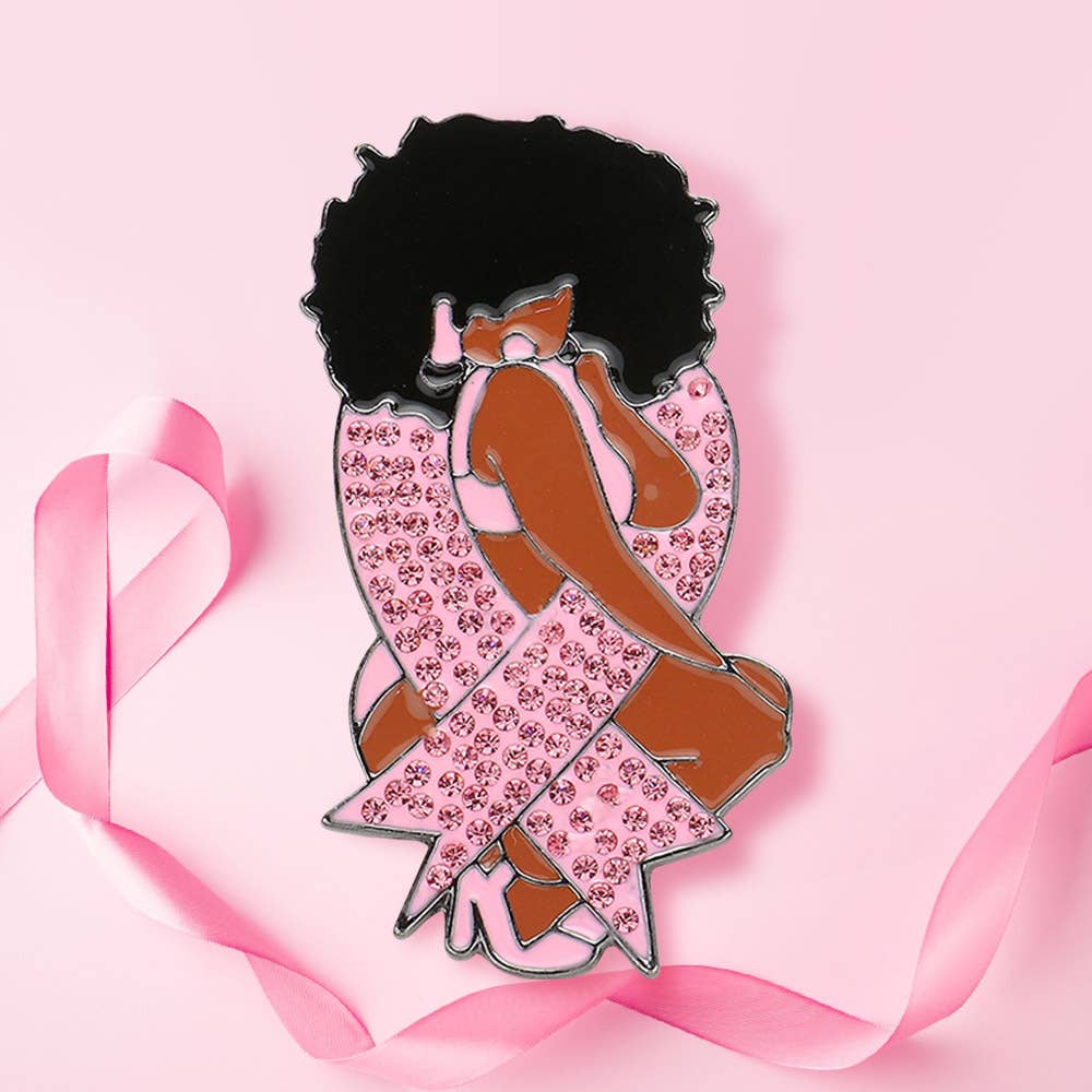 Sensibling Corp. – alfinete de lapela por atacado – Broche de Metal Esmaltado com Fita Rosa em Destaque - Menina Afro6