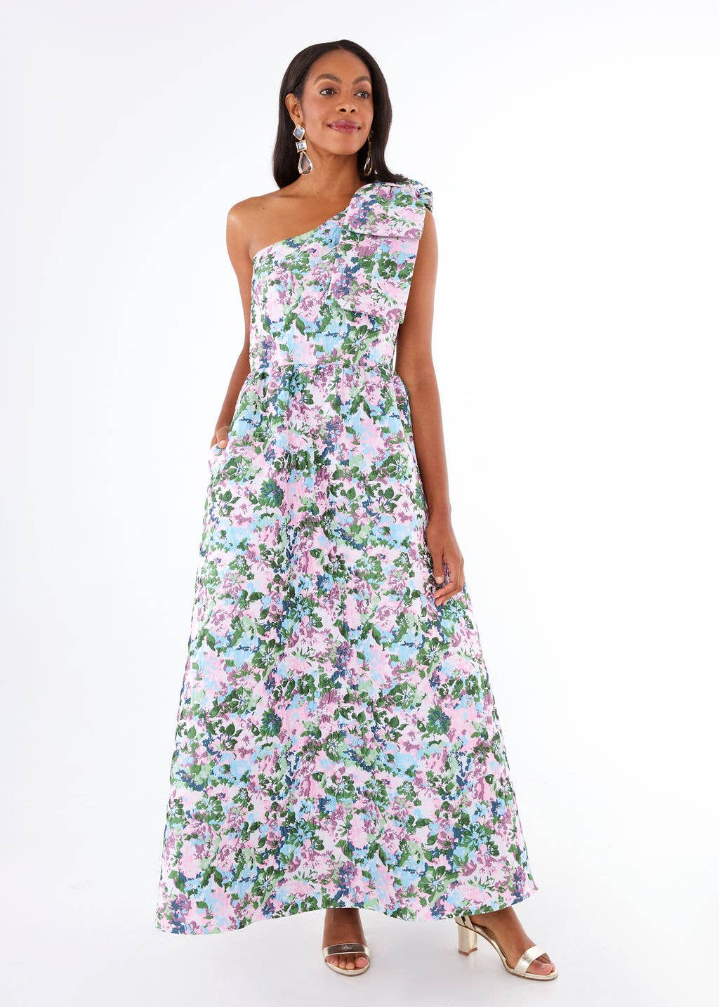 Abbey Glass - Vente Robe de soirée – femme - Robe Caroline Rose Abstrait Floral Jacquard