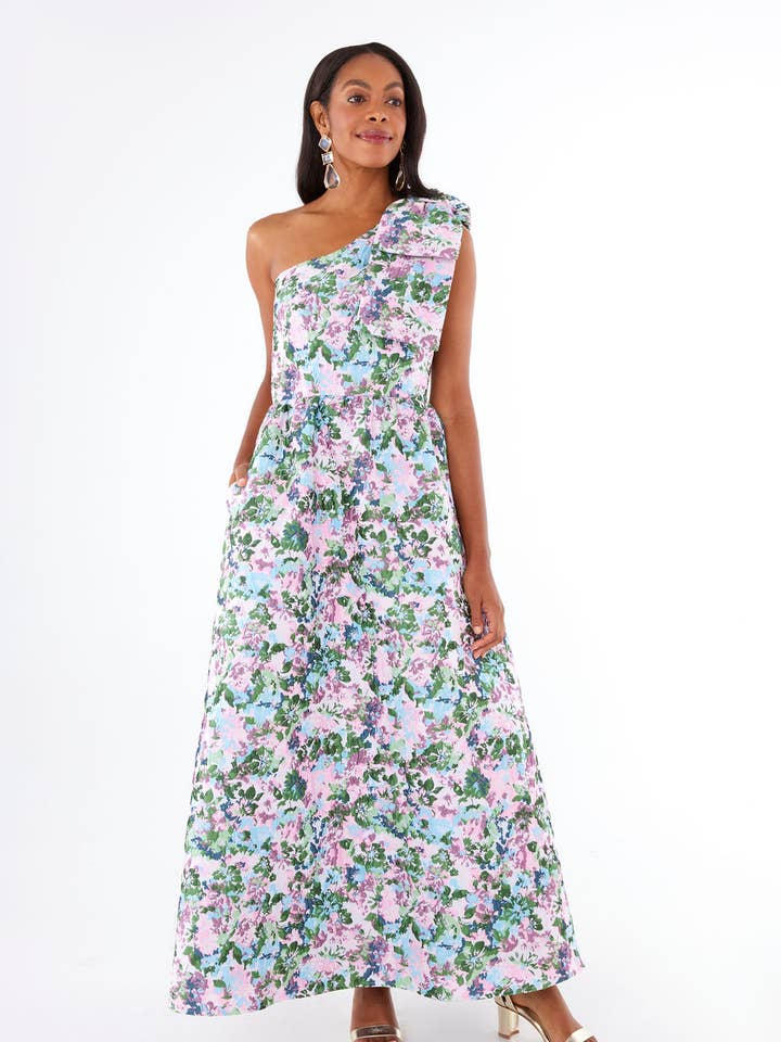 Abbey Glass - Wholesale Gown - Women's - Caroline Gown Pink Abstract Floral Jacquard