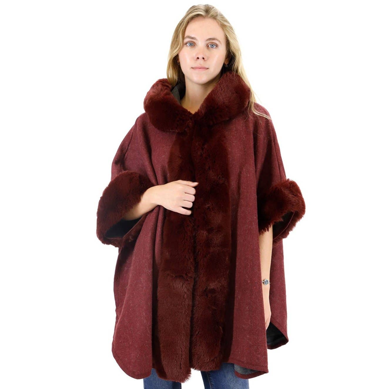 TAPA fashion - Wholesale Fur/Faux Fur Coat - Women's - Fur Hoodie Shawl P183 (3PC)5