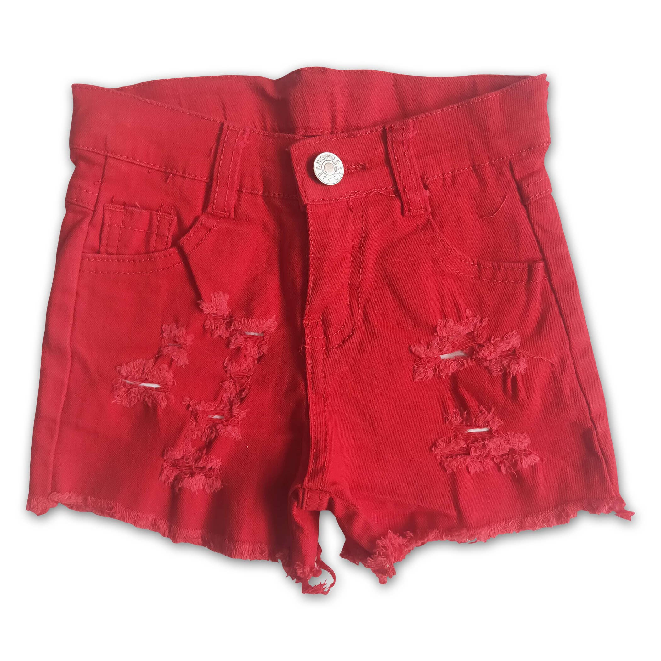 Yawoo Garments - Wholesale Shorts - Kids - Girl Red distressed denim shorts0
