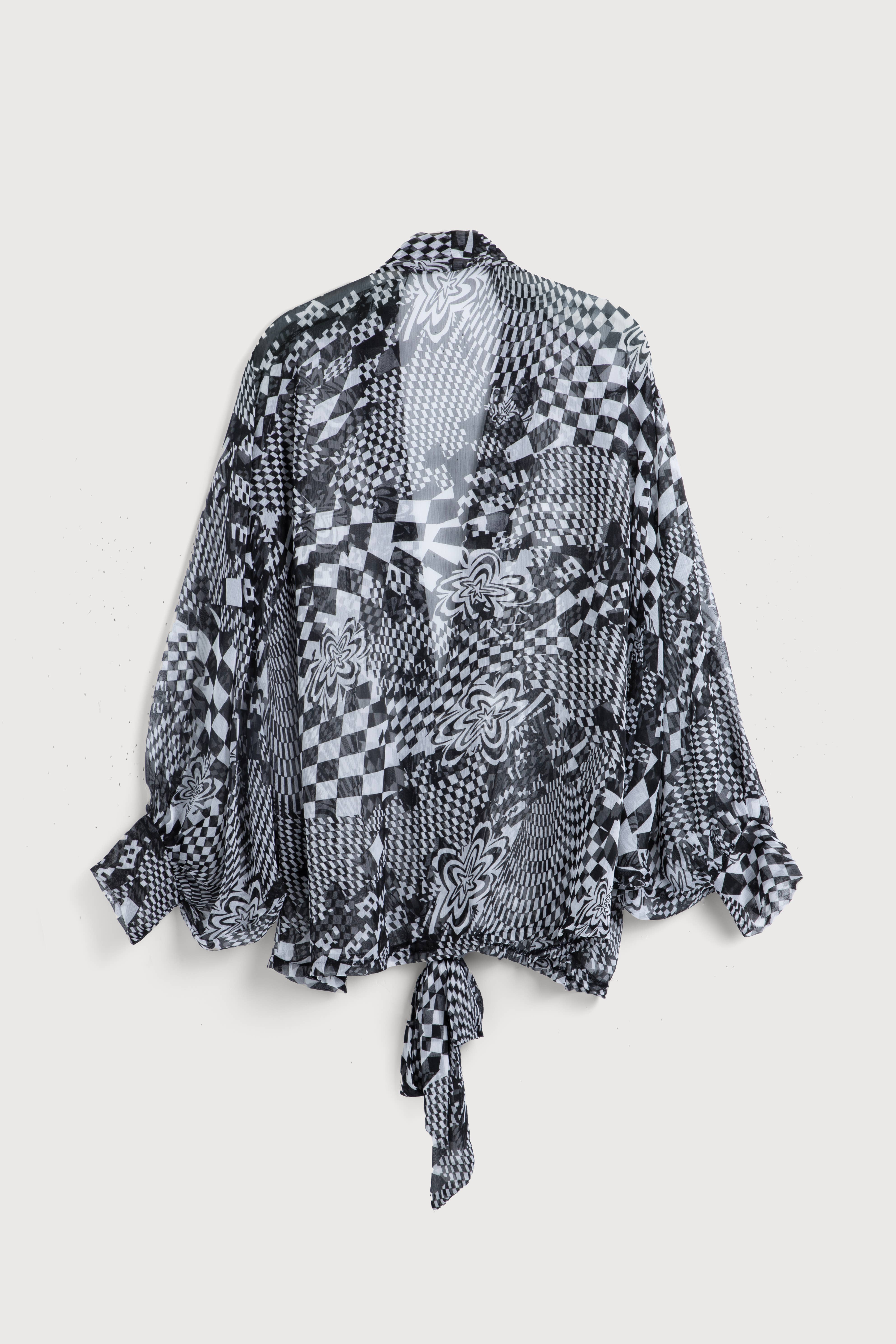 SAACHI - Vente Kimono – femme - Kimono hypnotique à nouer sur le devant10