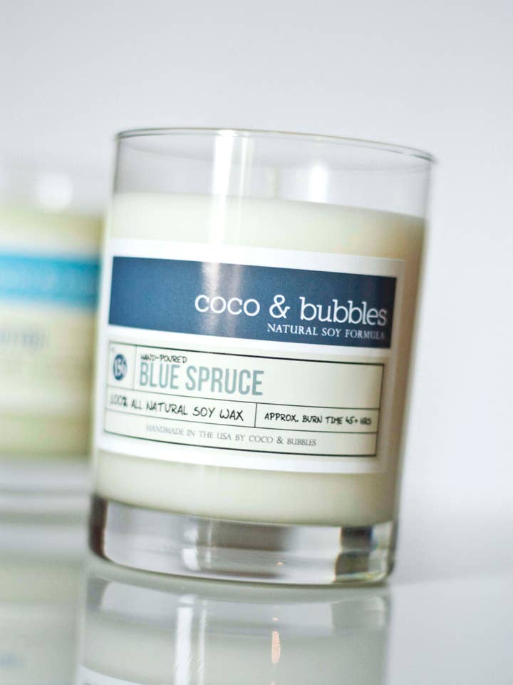 Blue Spruce Scented Glass Tumbler for wholesale by Coco & Bubbles