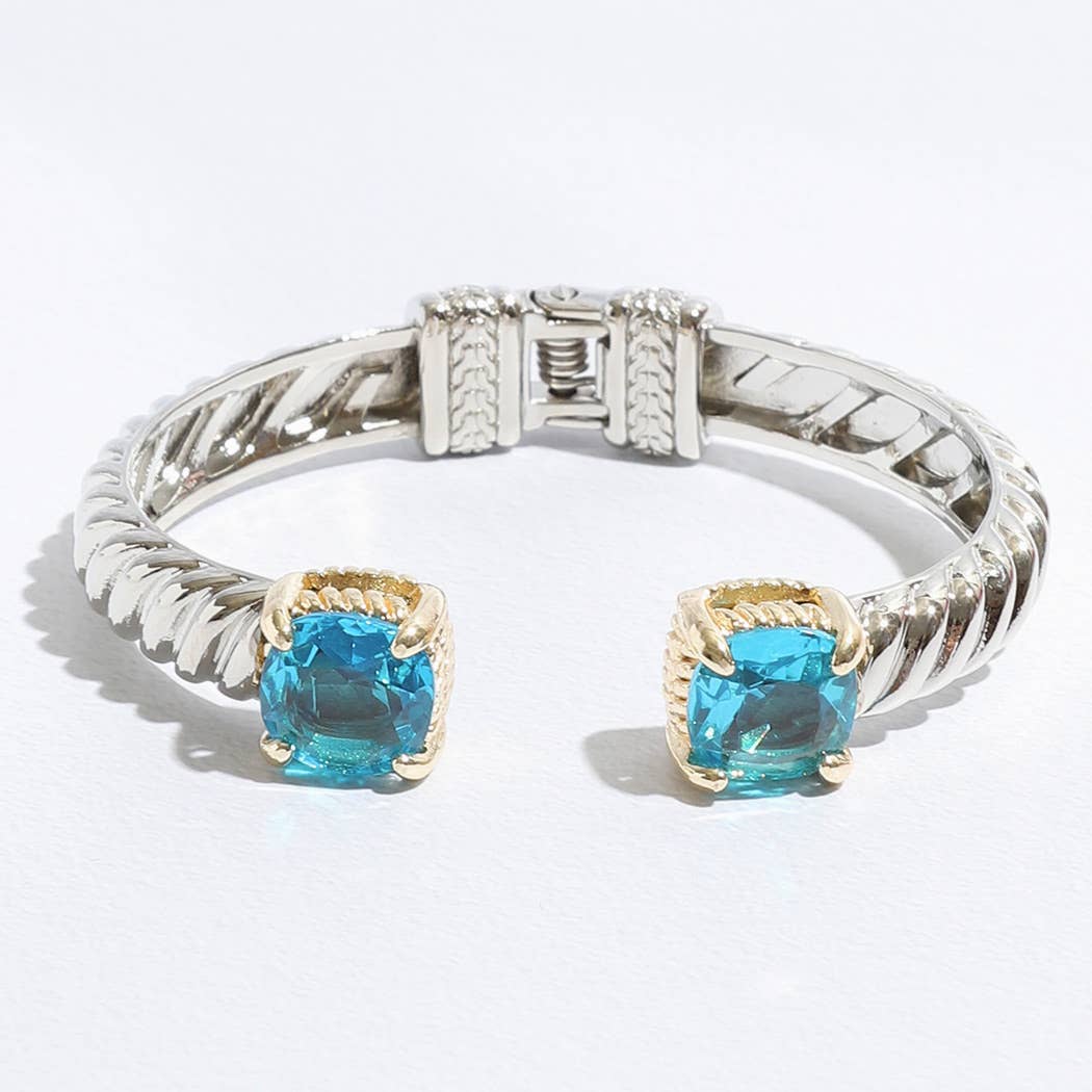 Fashion City - Wholesale Cuff Bracelet - Colored Square Rhinestone Edge Bangle Bracelet3