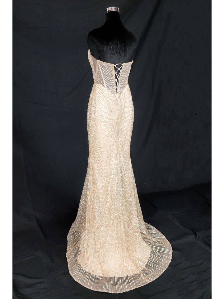 Chicas - Wholesale Gown - Women's - Long sparkling mermaid dress with hanging jewels CF00147