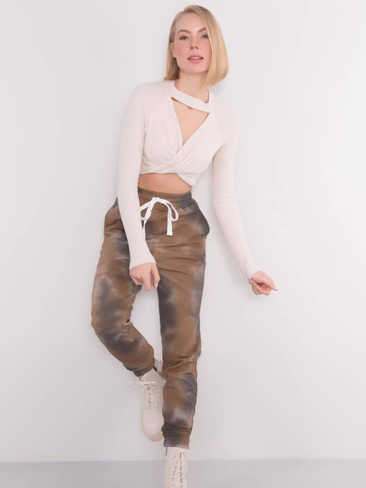 15976-High Waist Tie Dye Jogger - Brown for wholesale by BSL