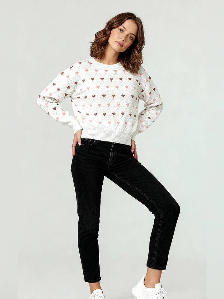 HEART JACQUARD PULLOVER SWEATER for wholesale by Kori America