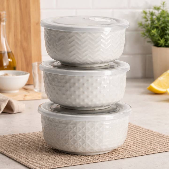 3-Piece Covered Storage Bowl Set | Farmhouse Style for wholesale by Drew Derose Design