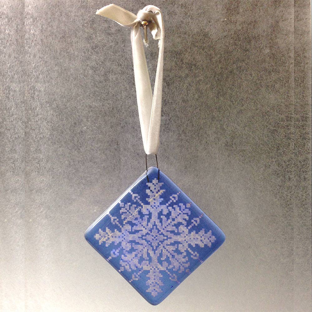 Kiku Handmade | Contemporary Fused Glass Home Goods - Wholesale Ornament - Stitched Snowflake 2.25" Fused Glass Ornament1