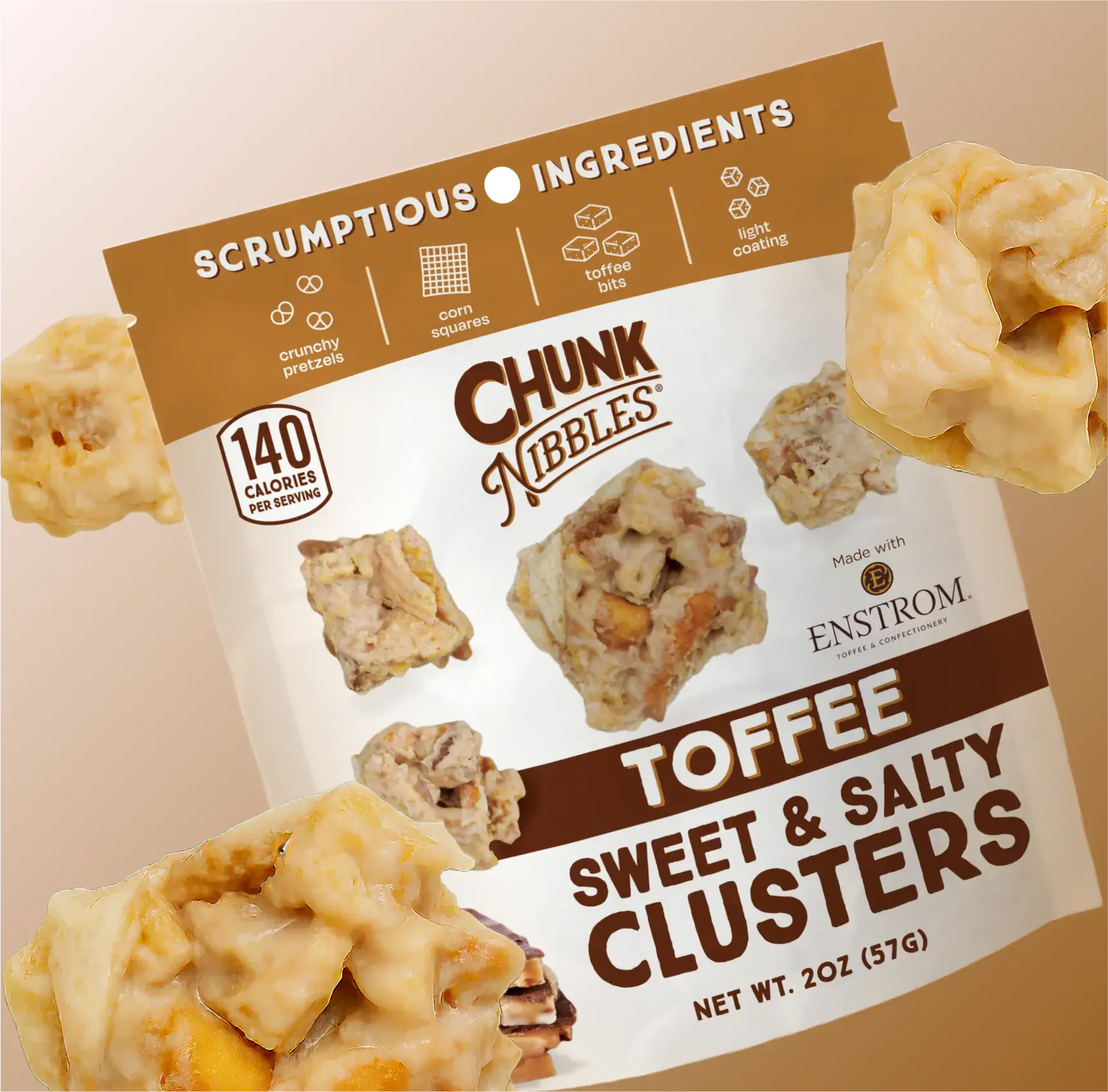 Chunk Nibbles – wholesale Chocolate-covered sweets – Toffee Chunk Nibbles 2oz Snack Pack1