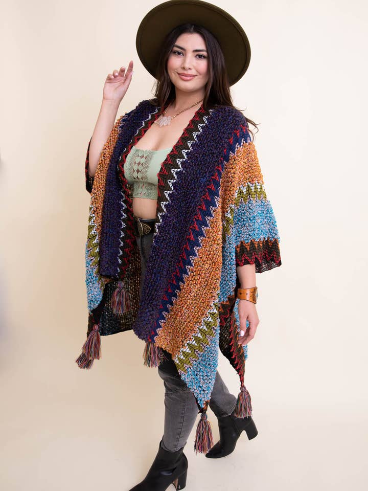 Leto Accessories - Wholesale Kimono - Women's - Plus Size Colorful Crochet Patterned Ruana